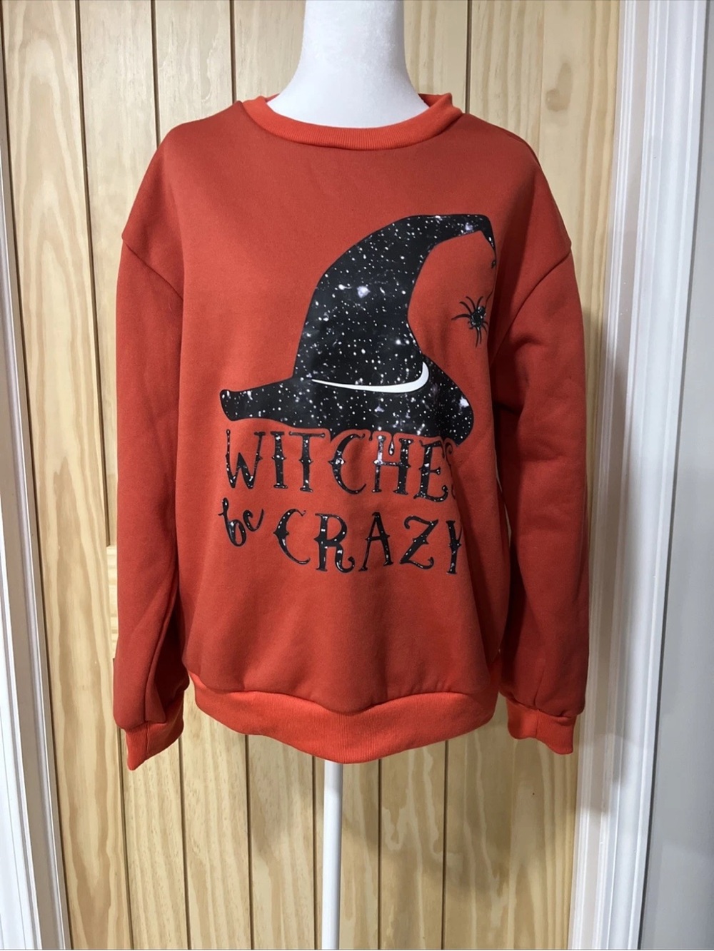 Women's Orange 'Witches Be Crazy' Graphic Crewneck Sweater